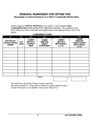 HUD-9624 Form: Section 8 Contract Renewal Worksheet