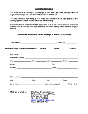 Ohio Chiropractic Board Address Change Form