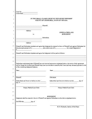 Small Claims Court Stipulation and Judgment