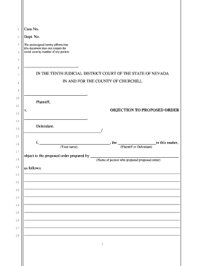 Objection to Proposed Order Form