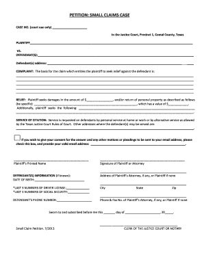 Small Claims Case Petition