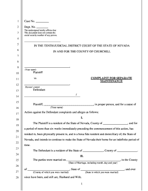 Complaint for Separate Maintenance