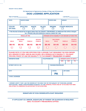 Pennsylvania Dog License Application
