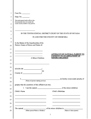 Affidavit of Natural Parent to Consent to Guardianship of a Minor Child