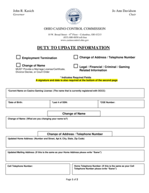 Ohio Casino Gaming License Update Form