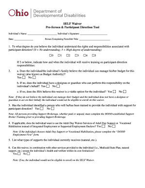SELF Waiver Pre-Screen & Participant Direction Tool