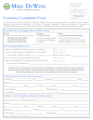 Ohio Consumer Complaint Form