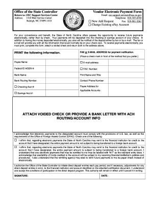 North Carolina Vendor Electronic Payment Form