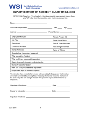 North Dakota Employee Accident Report Form