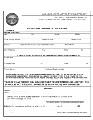 Ohio Cosmetology Clock Hours Transfer Request