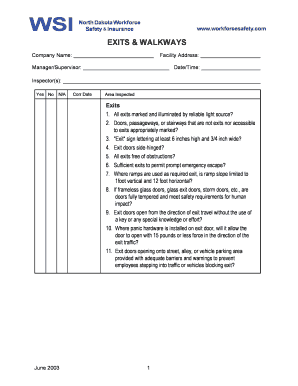 North Dakota Workplace Safety Exit and Walkway Inspection Form