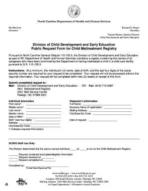 North Carolina Child Maltreatment Registry Request Form