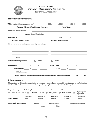 Ohio Chemical Dependency Counselor Renewal Application