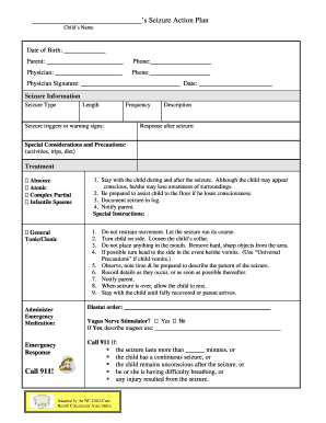 Child Seizure Action Plan