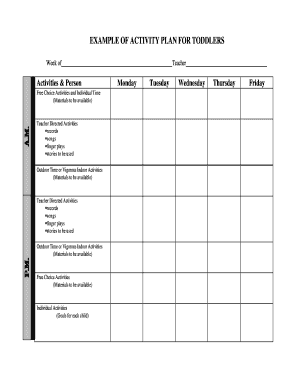 Toddler Activity Plan Template