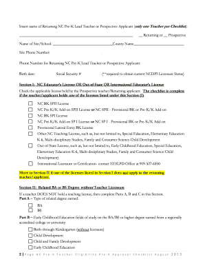NC Pre-K Teacher Eligibility Checklist