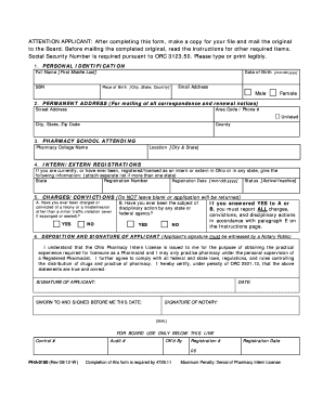 Ohio Pharmacy Intern Registration Application