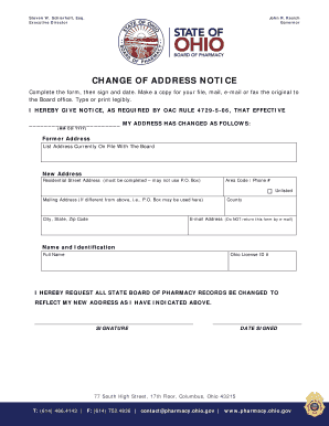 Ohio Pharmacy Change of Address Notice