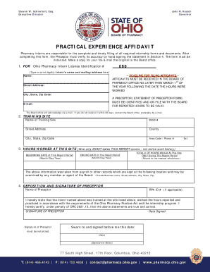 Ohio Pharmacy Intern Practical Experience Affidavit