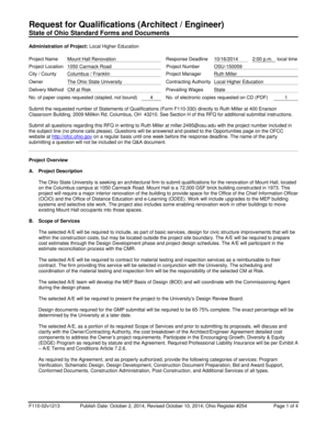 Past due account letter - Request for Qualifications (Architect / Engineer) State of Ohio Standard Forms and Documents Administration of Project: Local Higher Education Project Name Mount Hall Renovation Response Deadline 10/16/2014 Project Number Project Location