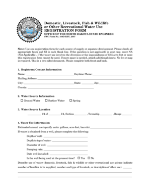 North Dakota Water Use Registration Form