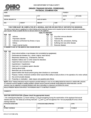 Fillable Online publicsafety ohio DRIVER TRAINING SCHOOL PERSONNEL ...
