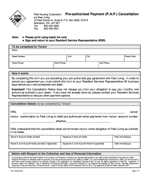 Peel Living Pre-Authorized Payment Cancellation Form