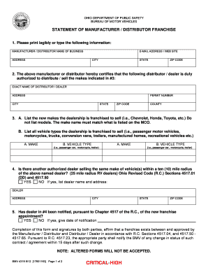 Ohio Motor Vehicle Dealer Franchise Statement