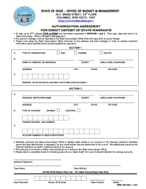 Ohio Direct Deposit Authorization Agreement