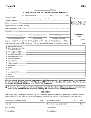 Ohio County Return of Taxable Business Property Form 920