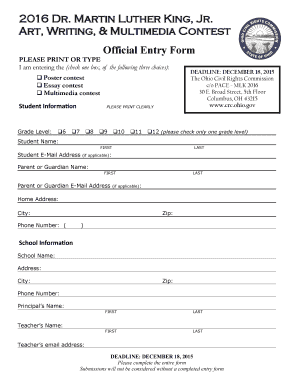 Ohio MLK Art Writing Multimedia Contest Entry Form