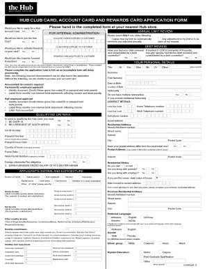 Hub Club Card Application Form