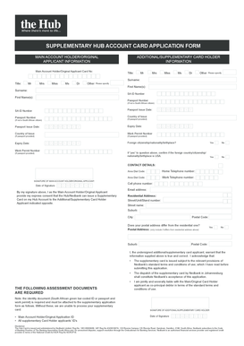 Supplementary Hub Account Card Application Form