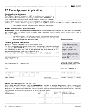 Ohio FE Exam Approval Application