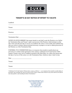 Quarters vacating letter format - Tenant39s 30 day notice of intent to vacate - Duke Property Management