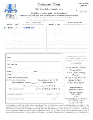 Ohio State Fair Creative Arts Contestant Form