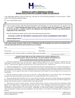Affidavit of Lawful Presence for License Application