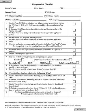 Veteran Compensation Checklist