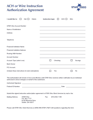 ACH or Wire Instruction Authorization Agreement