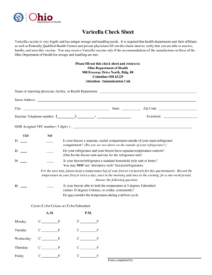 Varicella Vaccine Check Sheet