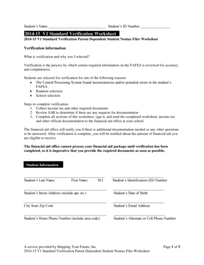 2014-15 Standard Verification Worksheet