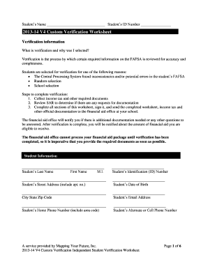 2013-14 FAFSA Verification Worksheet