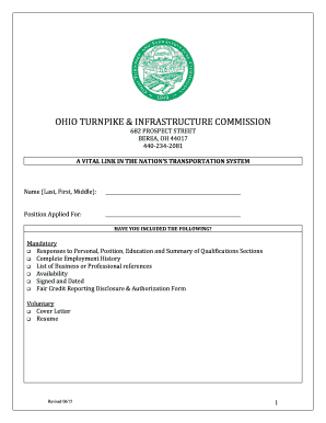 Ohio Turnpike Employment Application