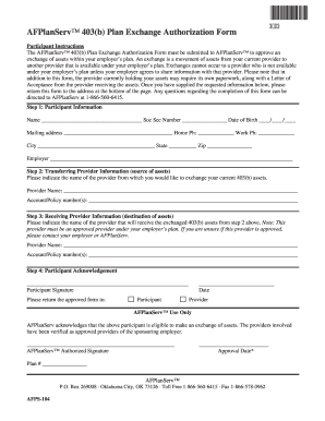 AFPlanServ 403(b) Plan Exchange Authorization Form