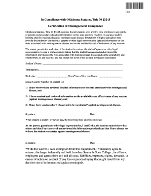 Oklahoma Meningococcal Vaccination Waiver