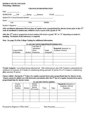 Murray State College Change of Registration
