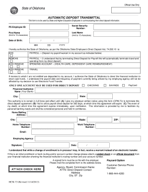 Oklahoma State Employee Direct Deposit Form