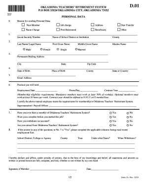 Oklahoma Teachers Retirement System Form 1A
