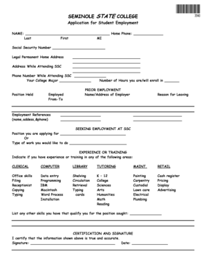Semiole State College Student Employment Application