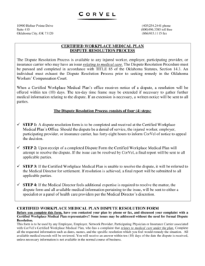 Certified Workplace Medical Plan Dispute Resolution Form